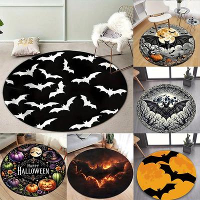 Halloween Bat Round Area Rug Non-Slip Washable Chair Mat for Living Room, Bedroom Decor Gothic Moon Bat Soft Carpet
