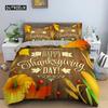 Høst Takkedag Dynetrekk King Queen Tegneserie Oransje Gresskar Kalkun Sengetøy Sett Lønneblader Mykt Polyester Dynetrekk