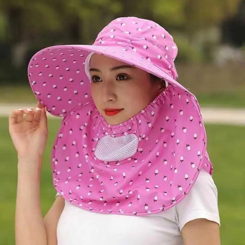 

Big Brim Sun Protection Tea Picking Hat Women s Summer UV Protection Outdoor Sun Protection Neck Shawl Bucket Hat Can Tie Ponytail Cherry Rose Red One size