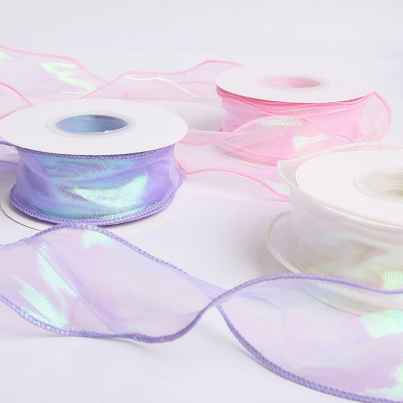 Cinta de Organza Satinada de Cola de Pez de 40 mm y 10 Yardas Cinta con Borde Ondulado Reflectante Iridiscente para Envoltura de Regalos Manualidades de Lazos DIY Envoltura de Regalos