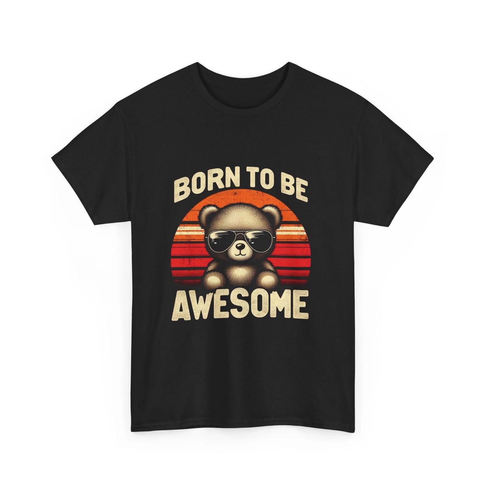 Born to Be Awesome bear T-Shirt | Retro Sunset graphic tee 3XL