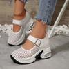Fashion Breathable Hollow Out Casual Shoes Women 2025 Autumn Thick Bottom High Heel Mary Jane Shoes Thick Bottom Buckle Strap Sneakers