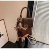 Vintage Women Crossbody Bag PU Leather Cellphone Purse Bag Pendent Rabbit Toy Small Messenger Bag Female Shoulder Handbags