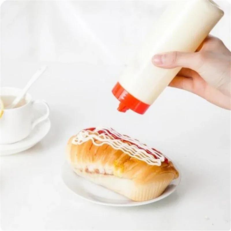 300ml 4otvorová láhev na omáčku na kečup, hořčici, majonézu, olivový olej, stlačovací dávkovač, silikonová láhev, kuchyňské doplňky, nářadí