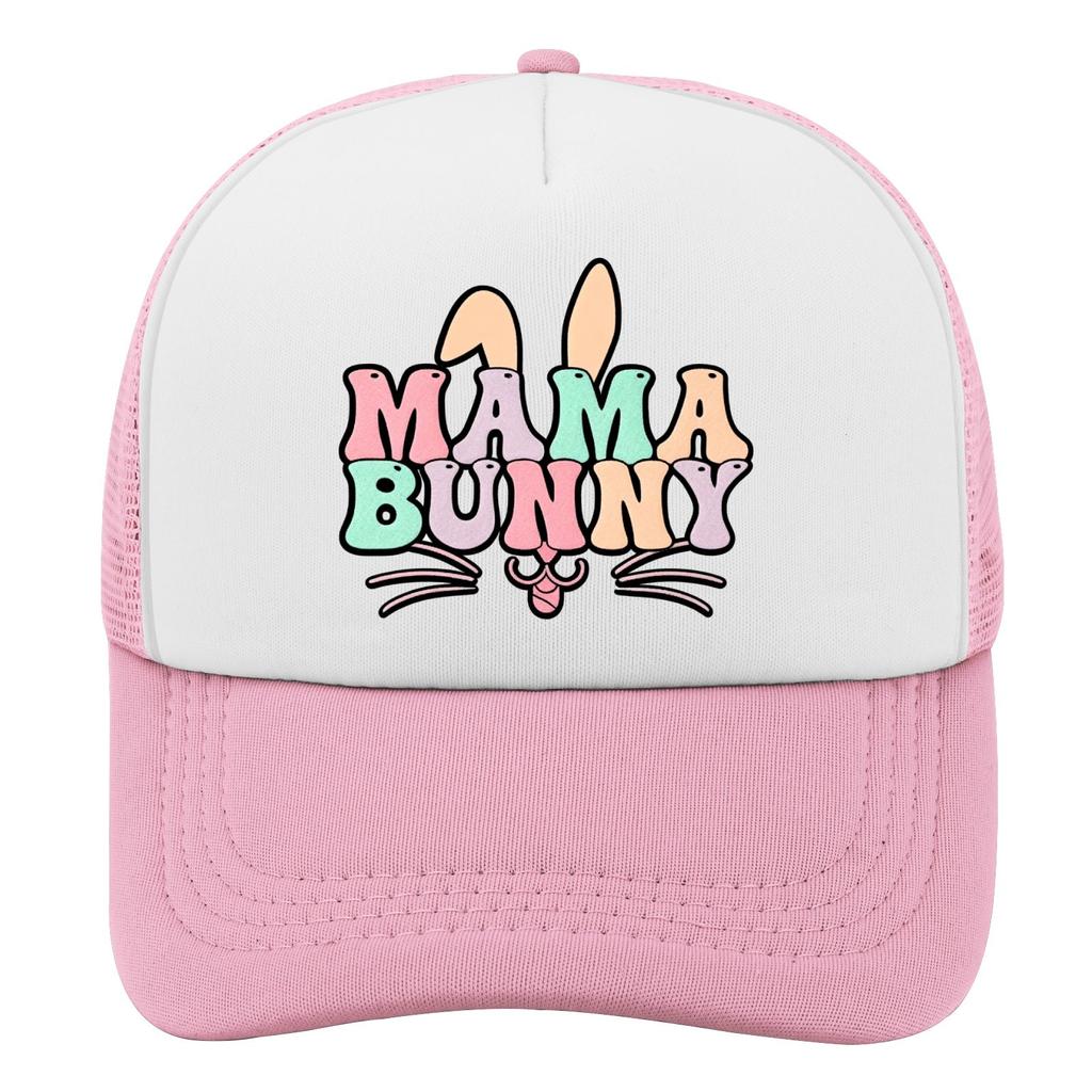 Mama Bunny Easter Trucker Hat Retro Pastel Graphic Mesh Baseball Cap Unisex Adult Gift