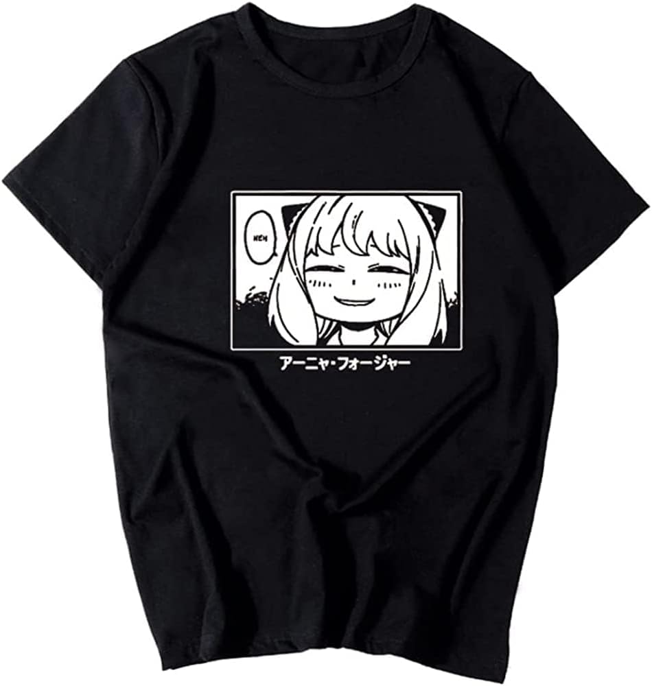 Spy x Family Anya Forger Cosplay T-Shirt Men Cotton t Shirt Short-Sleeve Tees top Black L чёрный