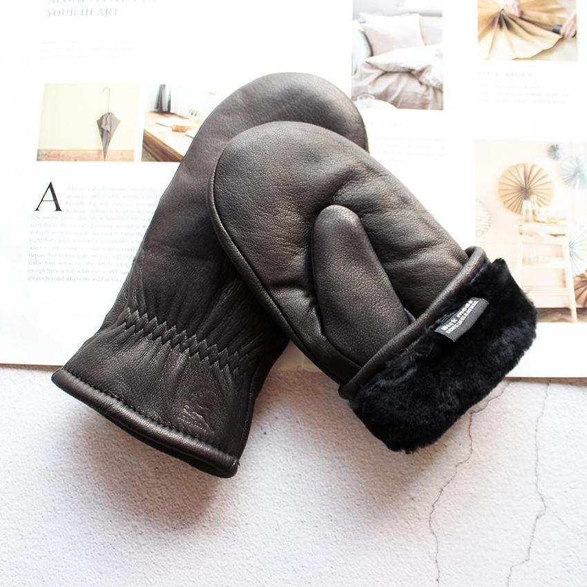 Yto Household Items Women's Winter Thickened Warm Deer Skin Mittens For Windproof And Coldproof Sheepskin Fur Lining Driving Leather Gloves Cm