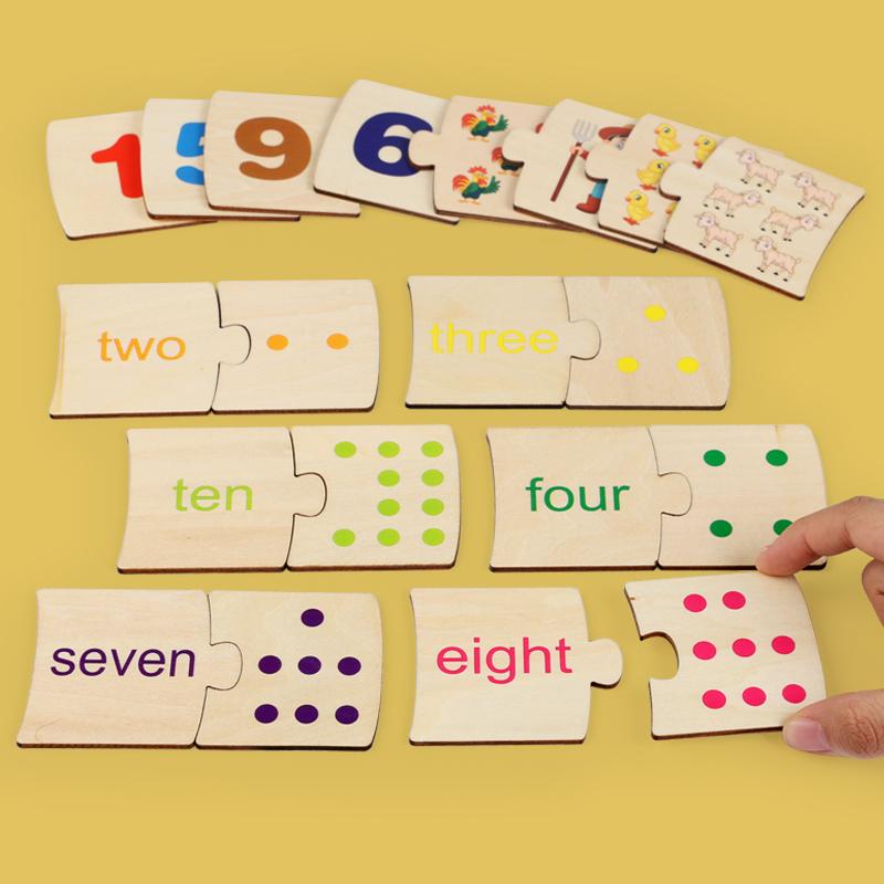 Wooden Matching Puzzle Educational Toy Number Animal Food Board Early Learning Logical Thinking Game Montessori for Kids Gift