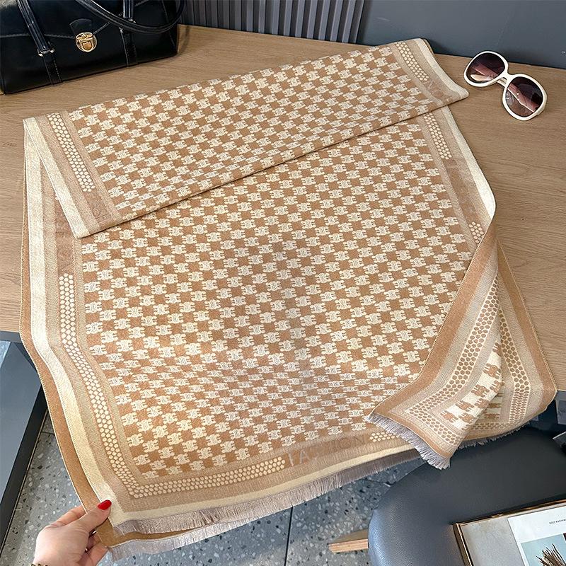 Double-sided Imitation Cashmere Geometric Lattice Texture Printing Thickened Warm Scarf Air-conditioned Room Shawl Outside