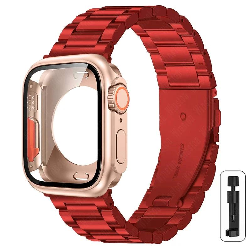 Strap+Case for Apple Watch Band 46mm 42mm 45 41 40 44mm Stainless Steel Bracelet  PC Cover for Iwatch Series11 10 9 8 7 6 SE 5 4