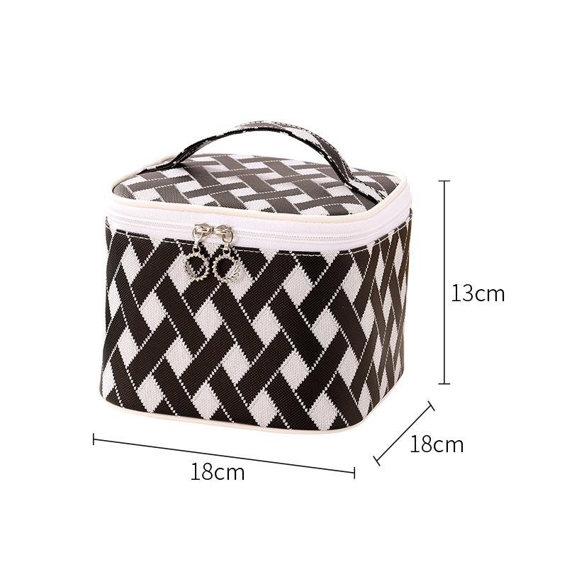 Grid Portable Stylish Pattern Cosmetic Bag Large Capacity Travel Makeup Storage