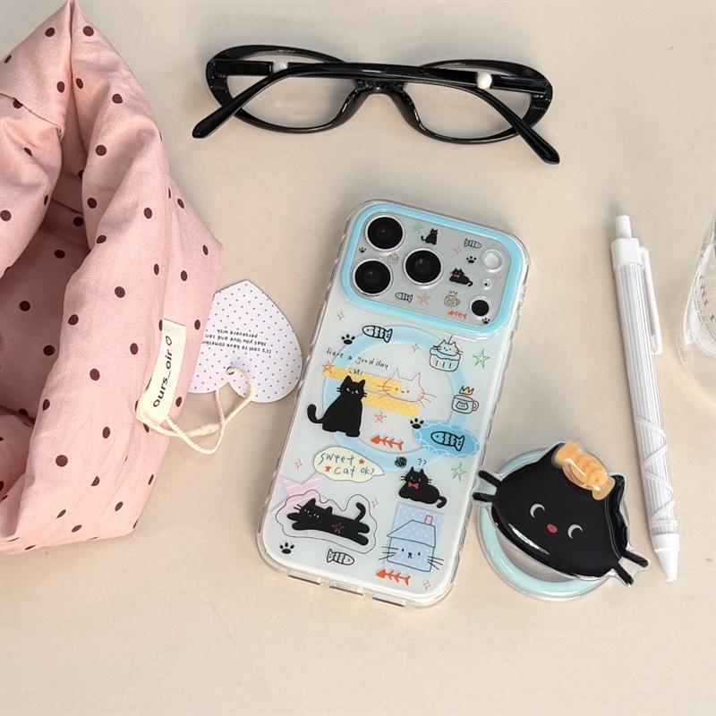 

Personalized Black Cat Magnetic Stand Case for iPhone 17/16 Pro Max/15/14 Apple 14 Pro