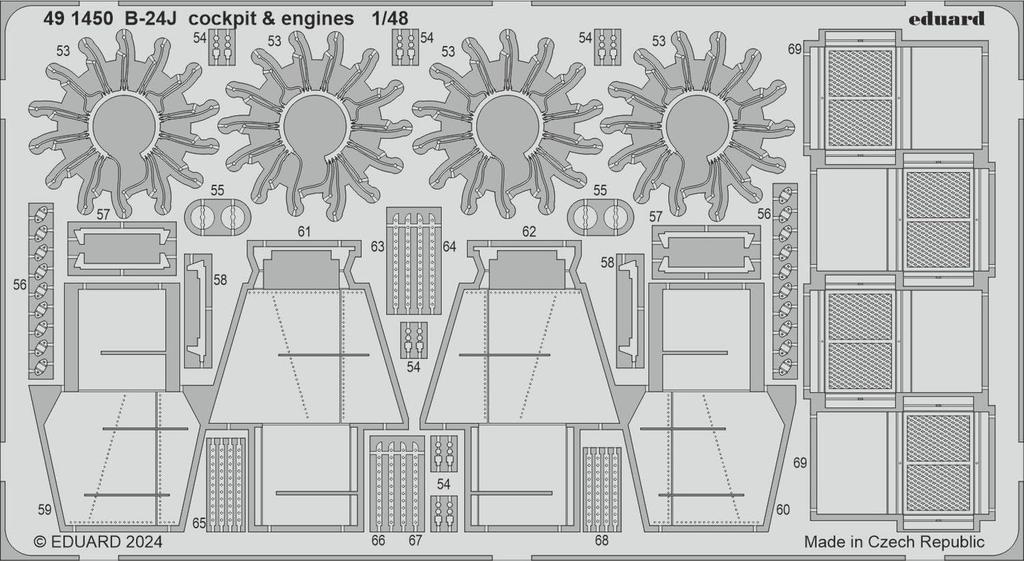 Eduard 1/48 Consolidated Aircraft B-24J Liberator Cockpit and Engine Etching Parts (for Hobby Boss) Plastic Model Kit Parts EDU491450