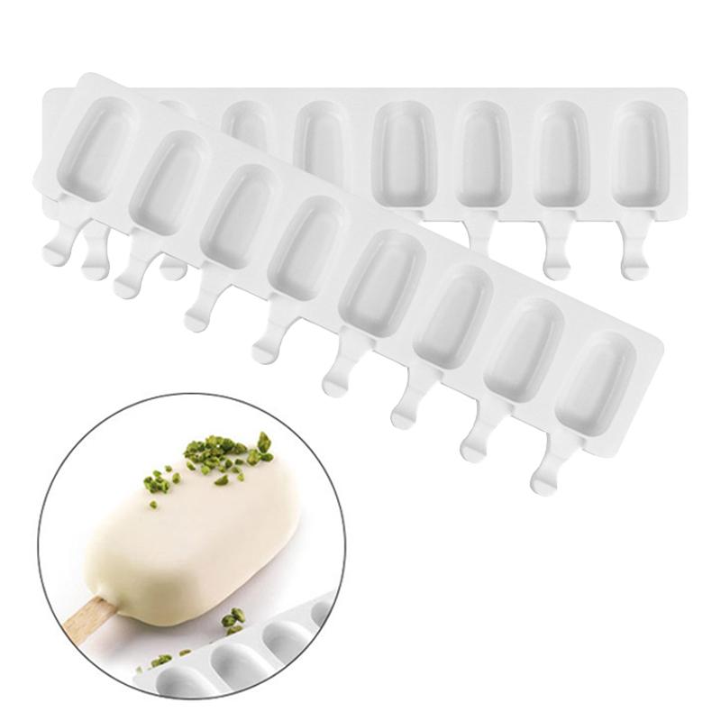 8 Cavity Ice Cream Silicone Mold DIY Molds Ice Cube Moulds Ice Cream Maker Dessert Molds Tray with Popsicle Thick Material