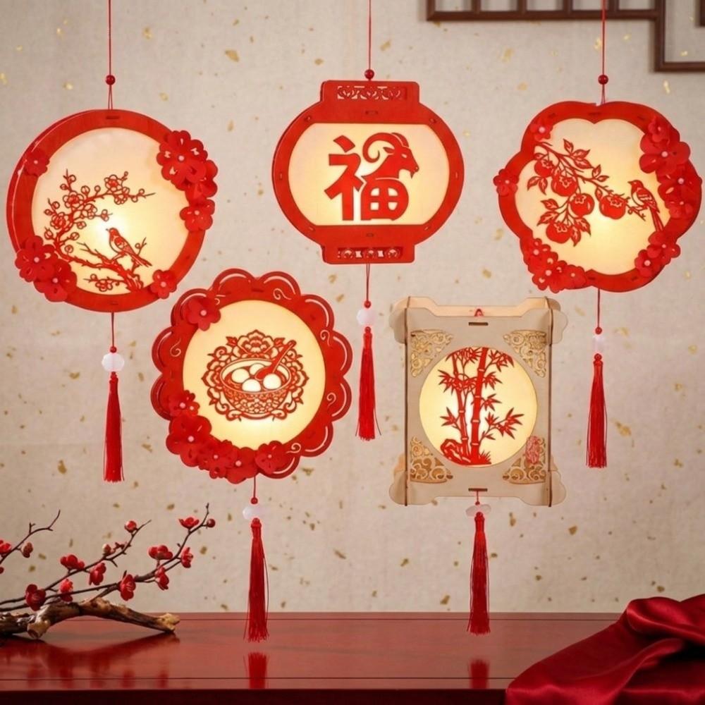 LED Light DIY Lantern Material Kit Blessings Glowing Lantern Festival Lantern Luminous Handmade Chinese New Year Lamp Lantern