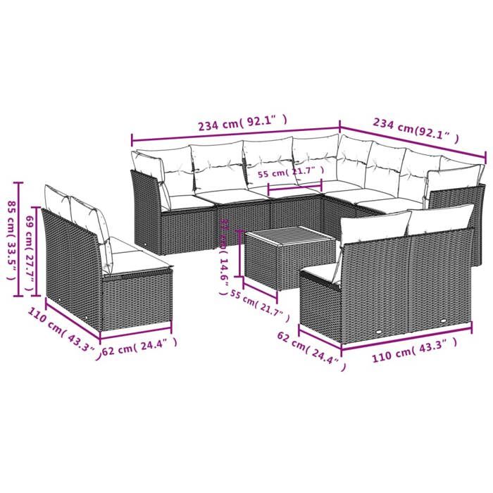 VidaXL Garden Lounge Set with Cushions 12 Pcs, Patio Sofas, Patio Furniture Set, Outdoor Furniture, 3256038