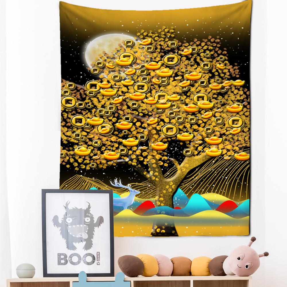 Neon Impression Painting Tapestry Wall Hanging Bohemian Style Elk Koi Psychedelic Witchcraft Living Room Home Decor