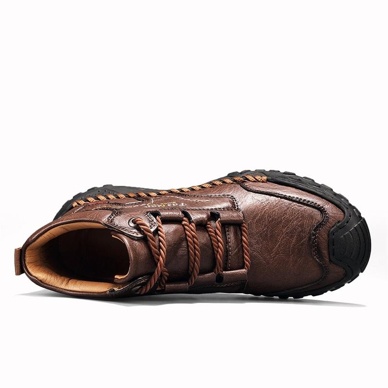 Mens Handmade Casual Leather Loafers Casual Shoes High Boots Leather Winter Sport for Men Soft and Comfortable Non-slip Cotton-padded Ankle Boots