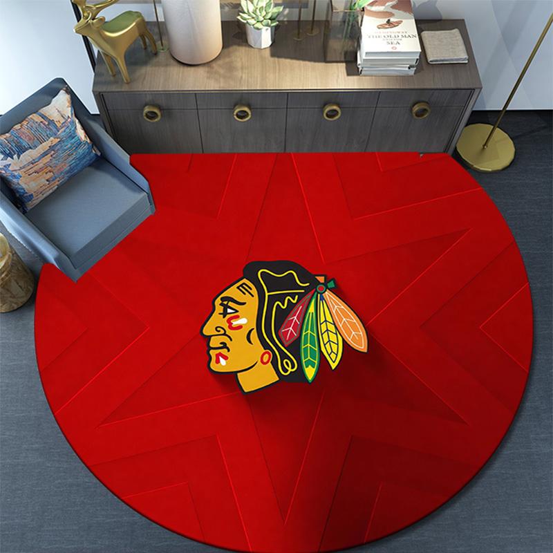 Chicago Blackhawks Rundteppich, Teppich für Wohnzimmer Schlafzimmer Sofa Spielzimmer Dekor, Rutschfeste Bodenmatte