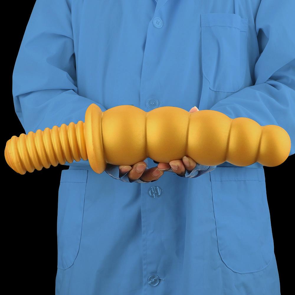 Extra Large Gold Silicone Threaded Vibrator Anal Plug Anal Diverter Dildo Sex Toy Realistic Penis Big Dick