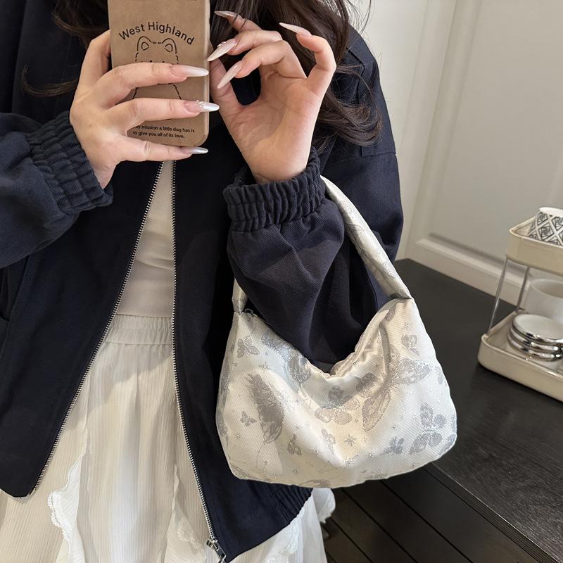 2025 Spring New Fashion Butterfly Fresh Casual Foreign Style Solid Color Texture Commuter Bag Portable Small Square Bag