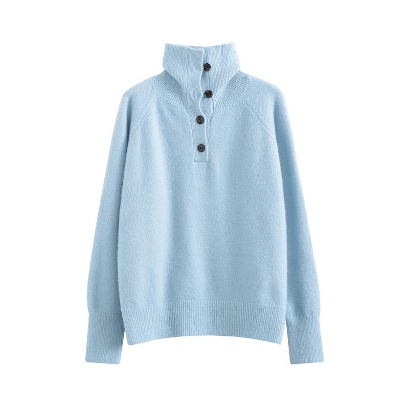 Korean Style Cashmere Sweater Turtleneck Women's Jumper Autumn Winter Buttons Loose Pullover Long Sleeve Knitwear