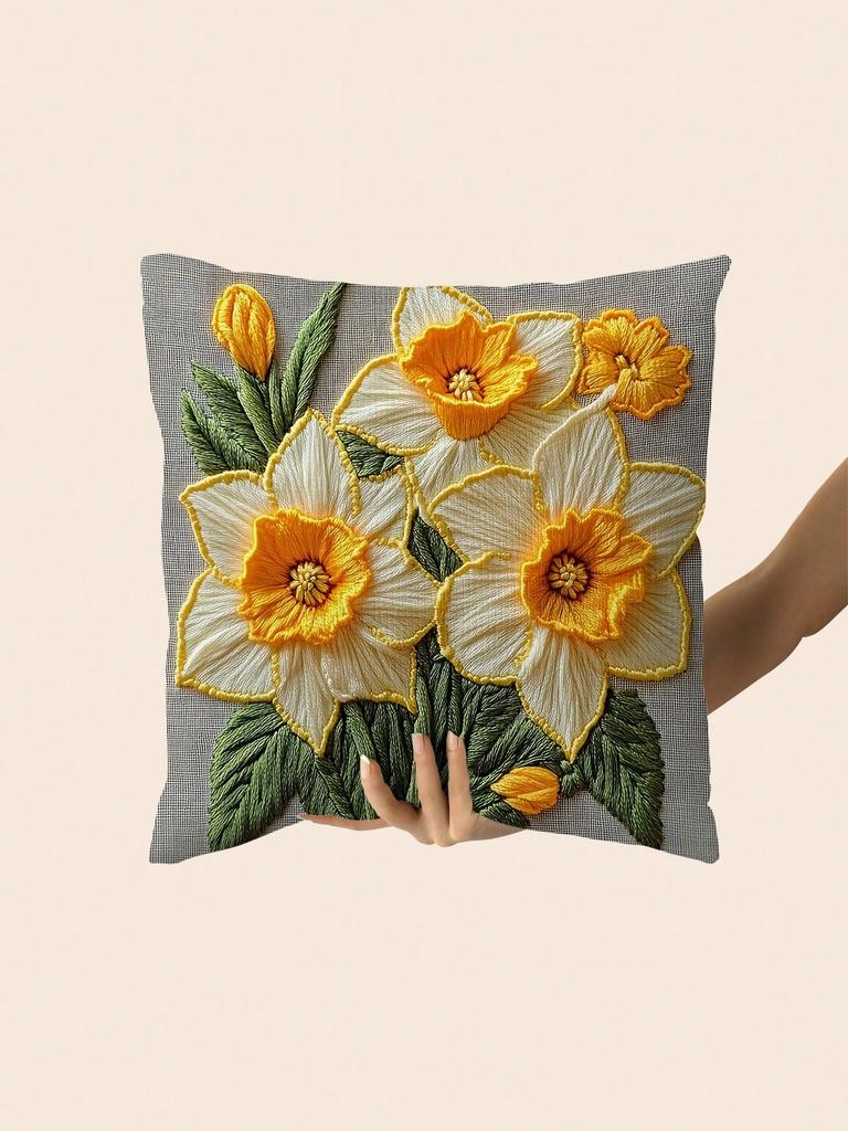 1 Daffodil Pillow Cover Double Sided 2D Print Soft Polyester Cushion Case Living Room Bedroom Sofa Couch Floral Decor Fresh Gift
