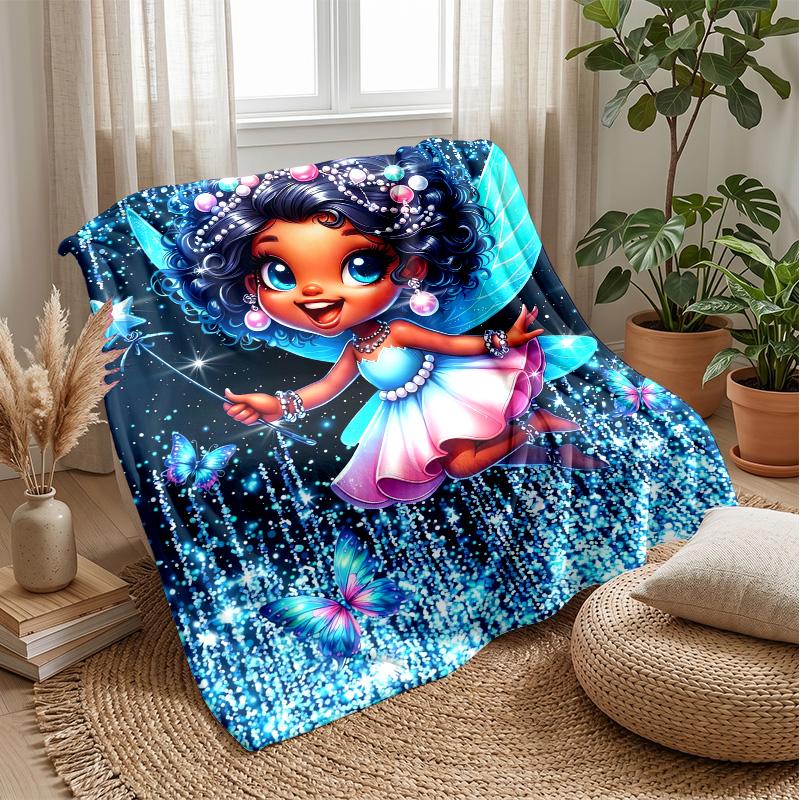 Fairy with Star Wand and Butterflies Theme blanket Lightweight Warm Flannel Blanket Decorative Throw Blanket for Home Decoration