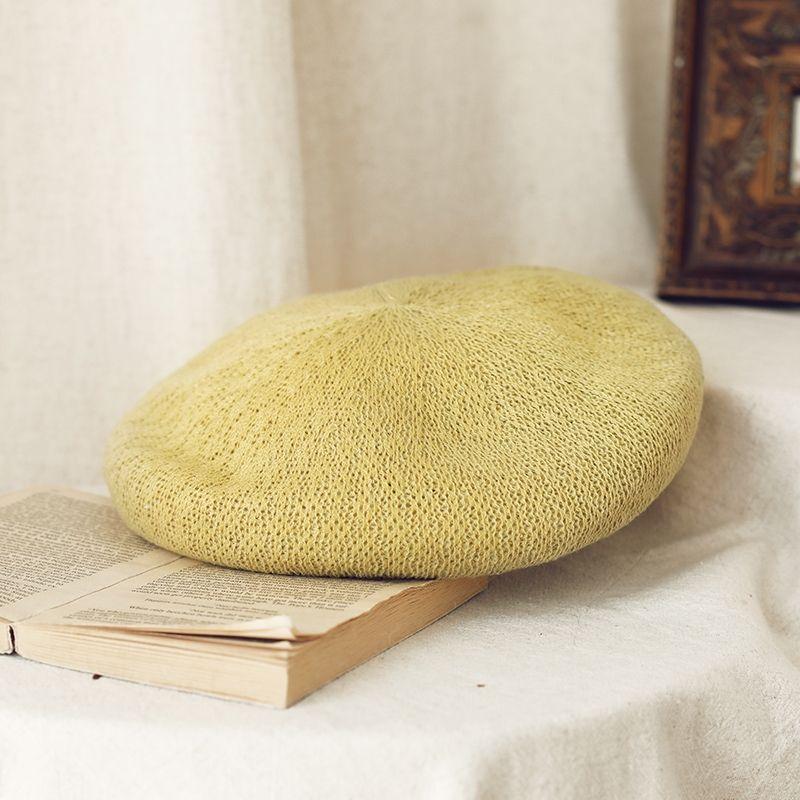 

Женский берет Весна и Лето Универсальная Ретро Вязаная Шапка Дышащая Простая Весенняя Шапка Литературная Шапка Художника one size