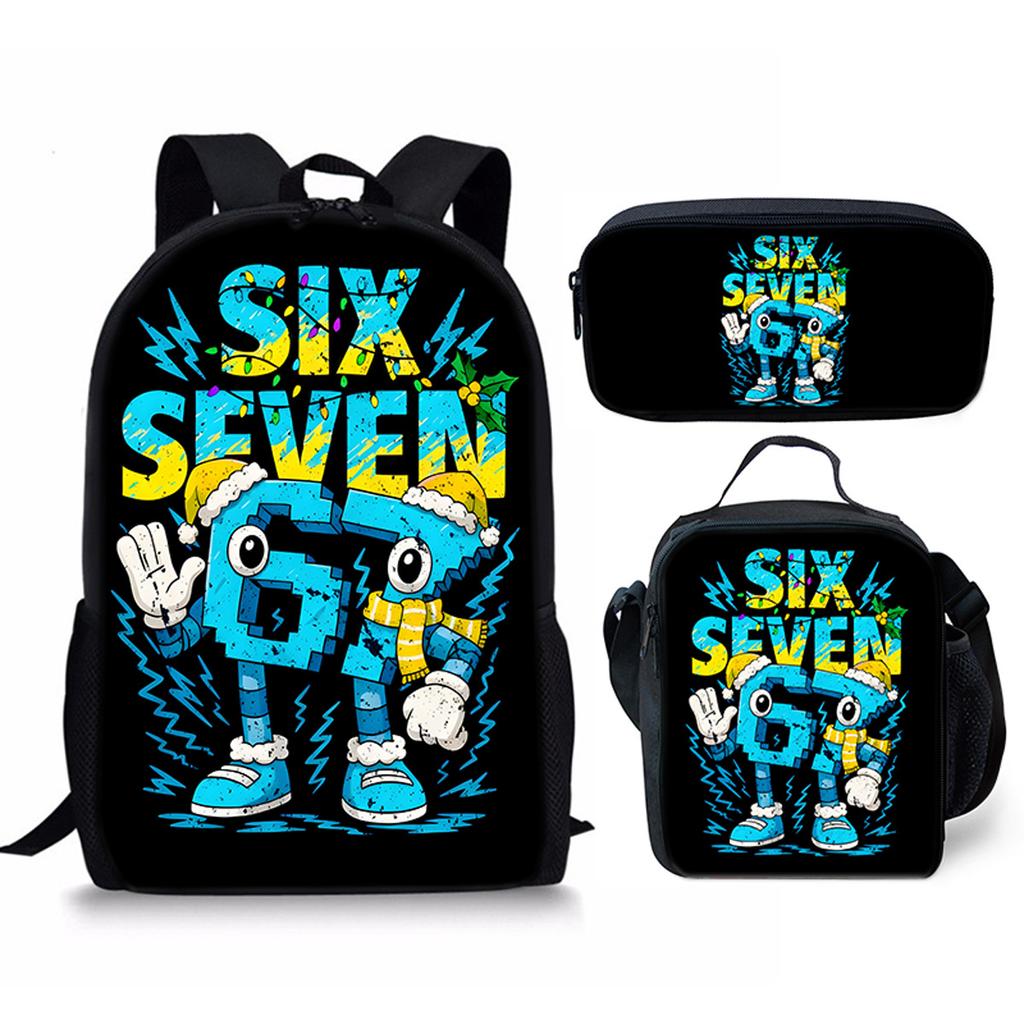 Hip Hop Popular Funny 67 Six Seven 3D Print 3pcs/Set Pupil School Bags Laptop Daypack Backpack Crossbody Lunch Bag Pencil Case