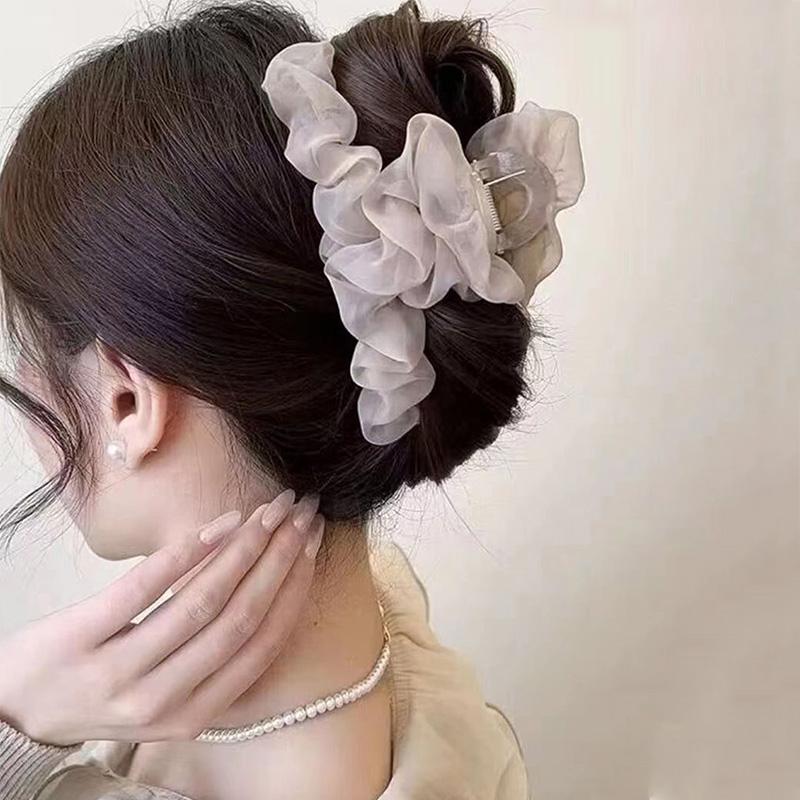 1pc Set of Women's Korean Pleated Mesh, Grasping Clip, Temperament Super Fairy Hair Clip, Hair Clip