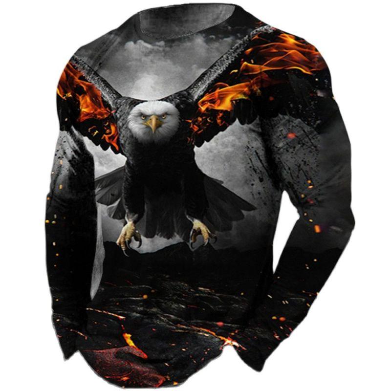 

Винтажная мужская футболка с длинным рукавом, рубашки с 3d принтом орла, футболка с графикой животных, топы с рукавами, мужская уличная одежда большого размера