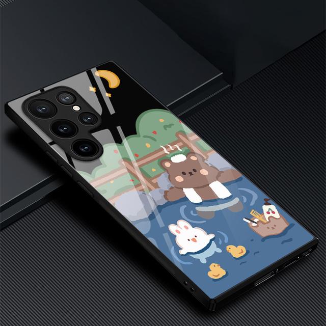 Phone Case For Samsung Galaxy S22 Plus Ultra Cartoon Cheese Glass Cases For Galaxy S20 Fe S21ultra S23plus S21fe Tpu Black Cover