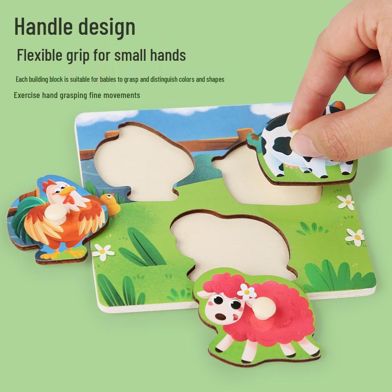 Montessori Wooden Peg Puzzle Board: Animal, Fruit & Vehicle Shape Recognition for Kids