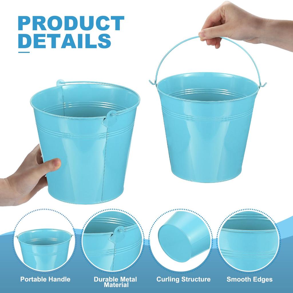 PATIKIL Small Metal Buckets with 6 Pieces Mini Galvanized Colorful Easter Buckets for Party Blue 7"x6.4" Handles, Buckets, Crafts, Favors,