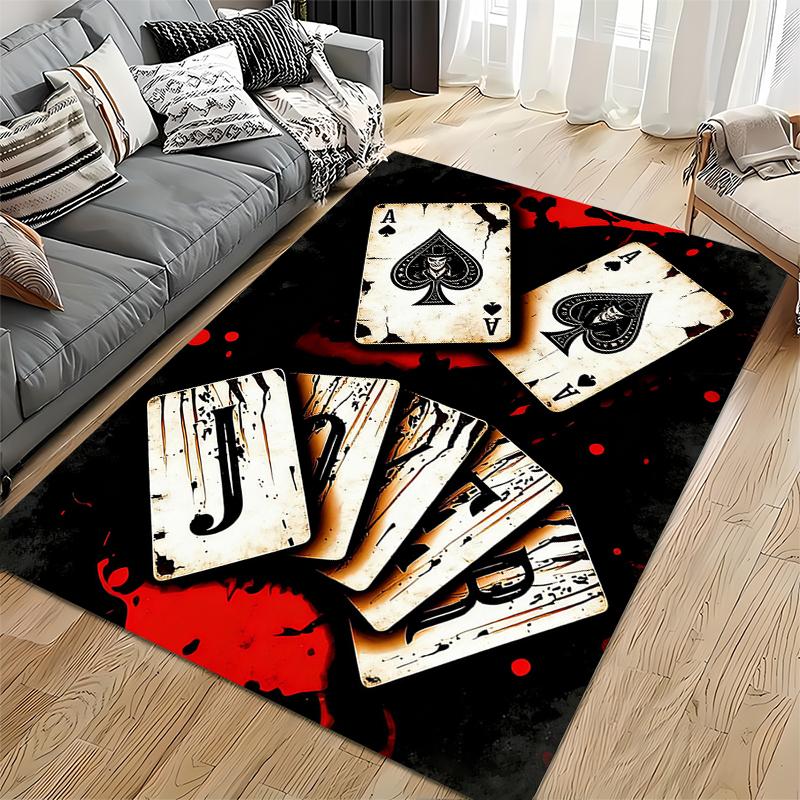 Playing Card Joker and Ace Design Carpet with Red Splatter Style Suitable for Use As an Anti-slip for Living Room Bedroom Sofas