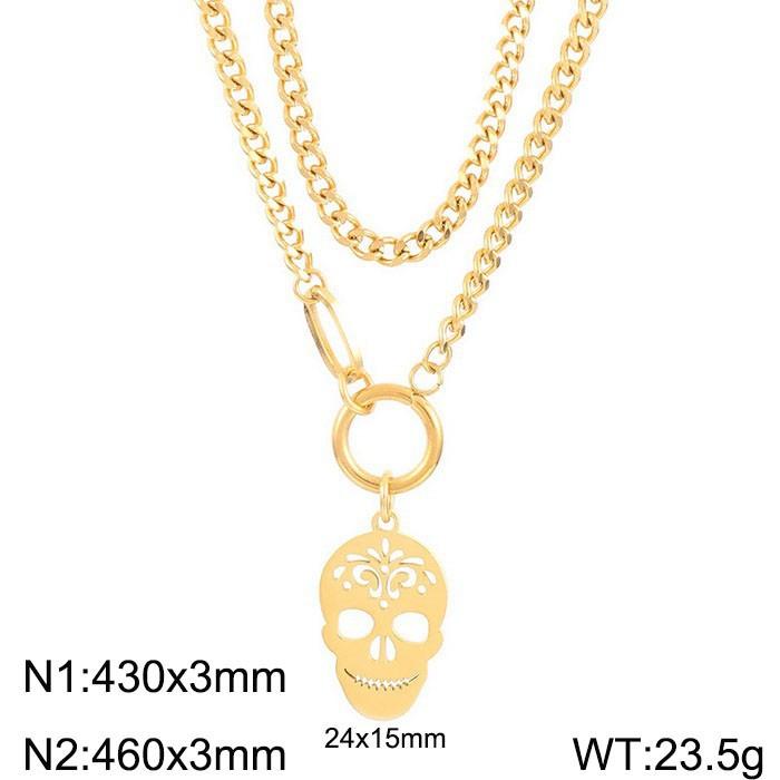 Stack with Double -sided Cuban Chain Titanium Steel Skull Necklace