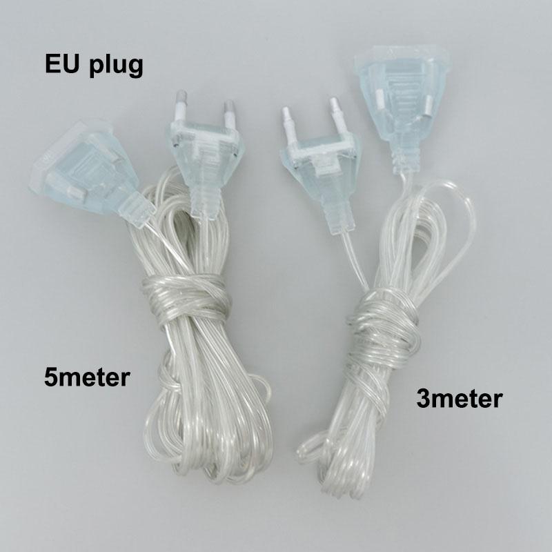 3-5M Transparent AC Power Supply Extension Cord EU LED Holiday String Night Light Extend Standard Cable Christmas Curtain Wire