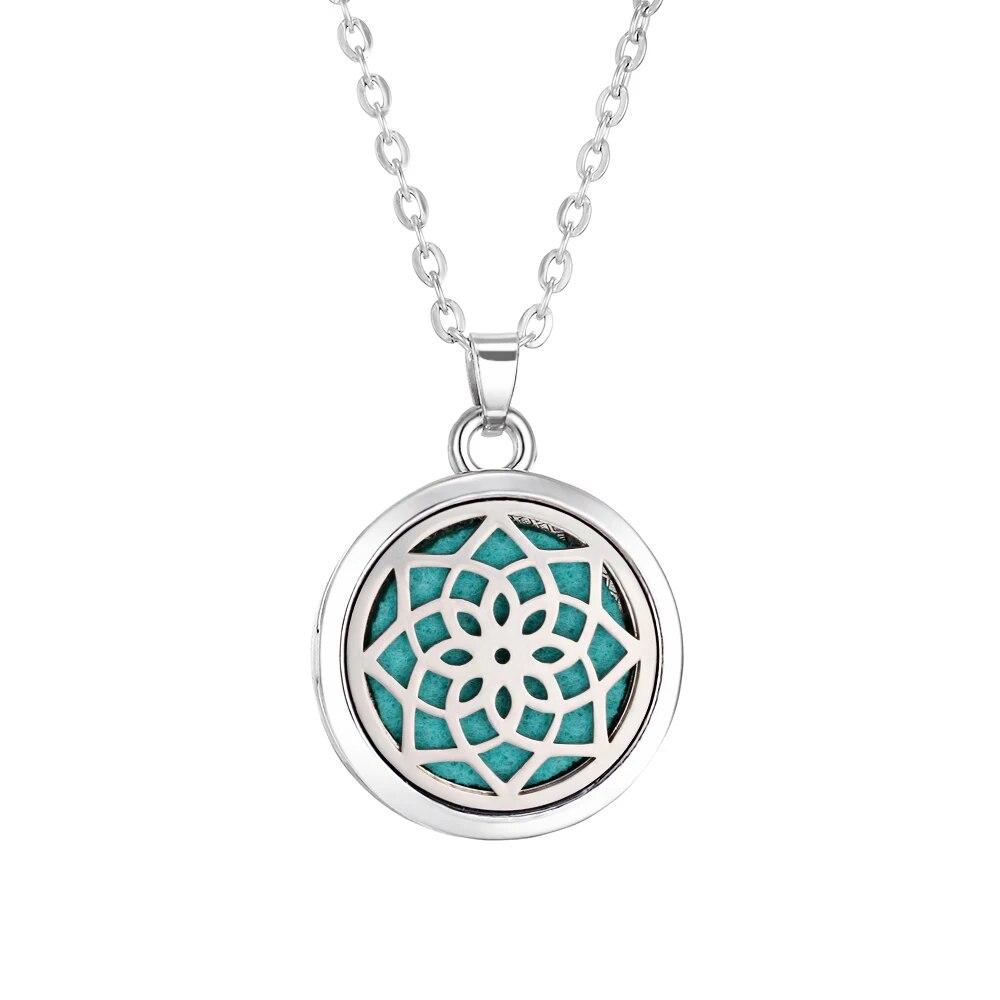 Stainless Steel Fashion Tree of Life Aromatherapy Necklace Essential Oil Diffuser Perfume Locket Pendant Women Jewelry Gift