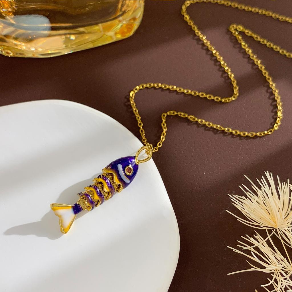 Necklace Movable Fish Necklace Enamel National Style Advanced Sense Does Not Fade Collarbone Chain