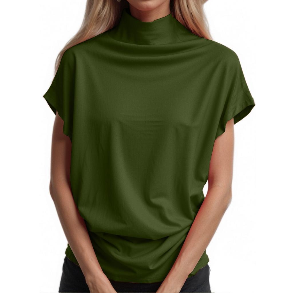 Women's Turtleneck Top Crewneck Short Sleeve T-shirt