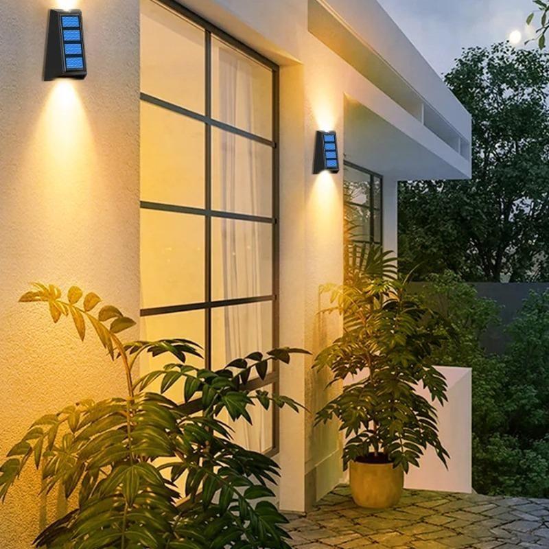 Up and Down Lighting Solar Wall Light, Outdoor Waterproof Wall Washing Sconce, Wireless Solar Powered Lamp for Garden Patio Yard Home Decoration