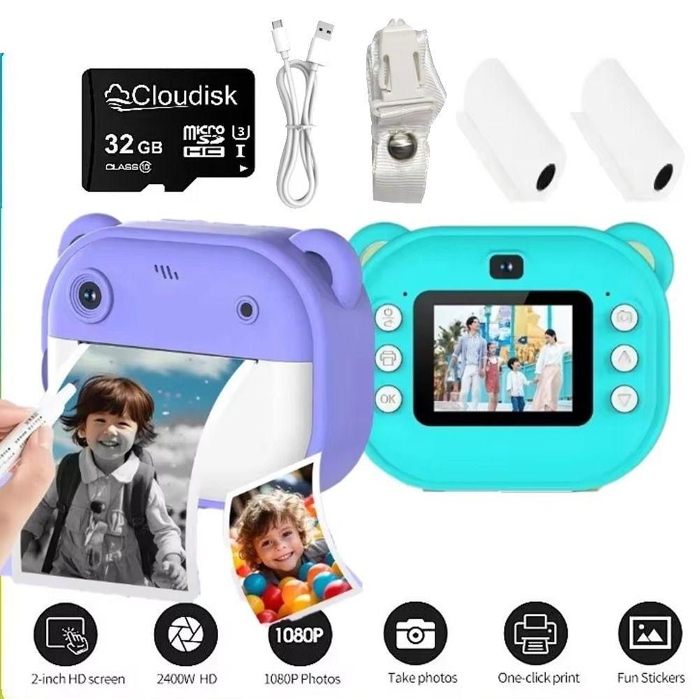 2.0Inch HD Screen Children Digital Camera 1080P HD Recording Photo Thermal Printer  Birthday Gift