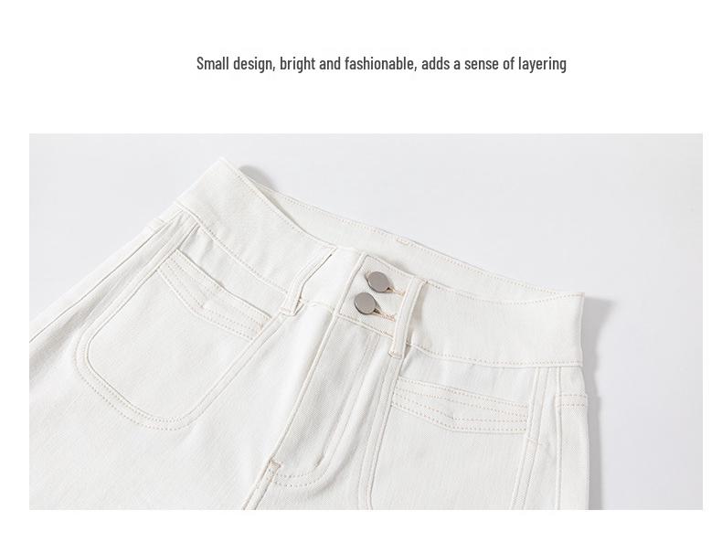 Women's High-Waist Micro-Flare White Denim Pants with Pockets - Four-Way Stretch Leg-Shaping Design for Spring 2026.