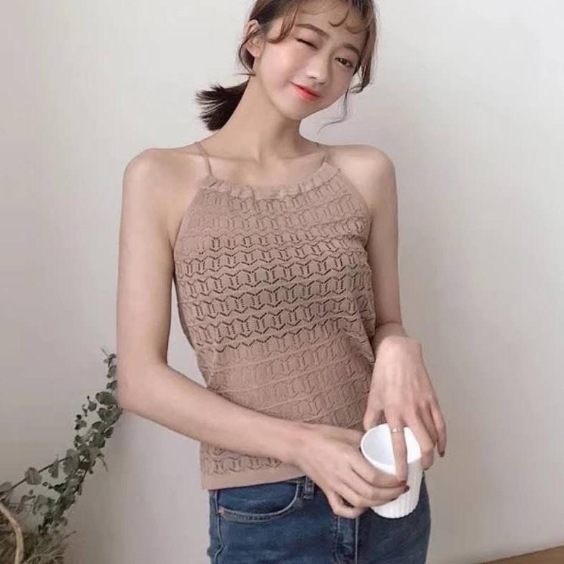 Spring Retro Hong Kong Style Drawstring Slimming Camisole Tank Top for Women