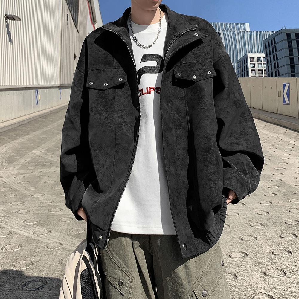 Meilade Men's Retro PU Leather Jacket - Autumn/Winter Trendy, High Street Loose Fit, Handsome Stand Collar Casual Outerwear