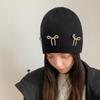 Bowknot Knitted Hat Wool Hat Knit Cap Casual Pearl Bow Beanies  Girls