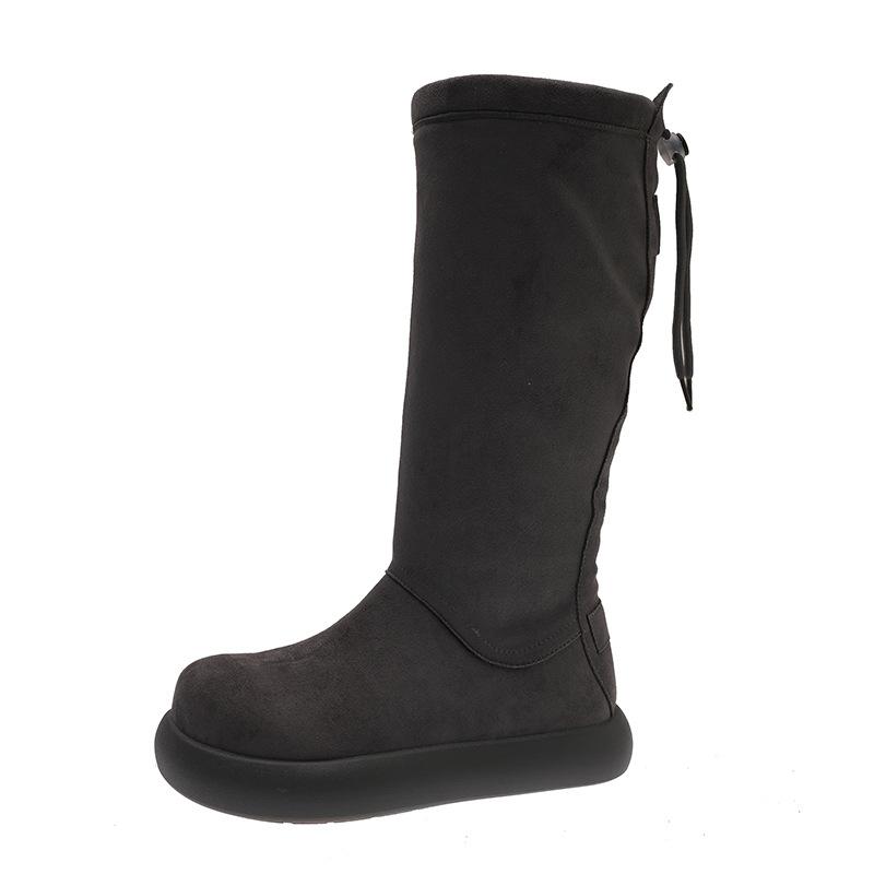 Women's soft elastic thick sole heightening winter fur one warm cold padded snow boots non-slip wear casual sports long cotton boots