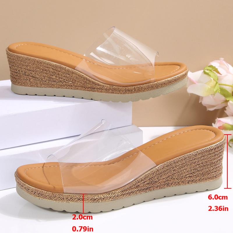 Fashion Transparent Pvc Straps Slippers Women 2025 Summer Comfortable Platform Wedges Slippers Women Round Toe High Heels Sandals Women