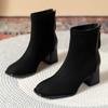 2024 Winter New Round Head Frosted Leather Back Zipper Women's Comfortable and Warm External Wearing Bare Boots Women